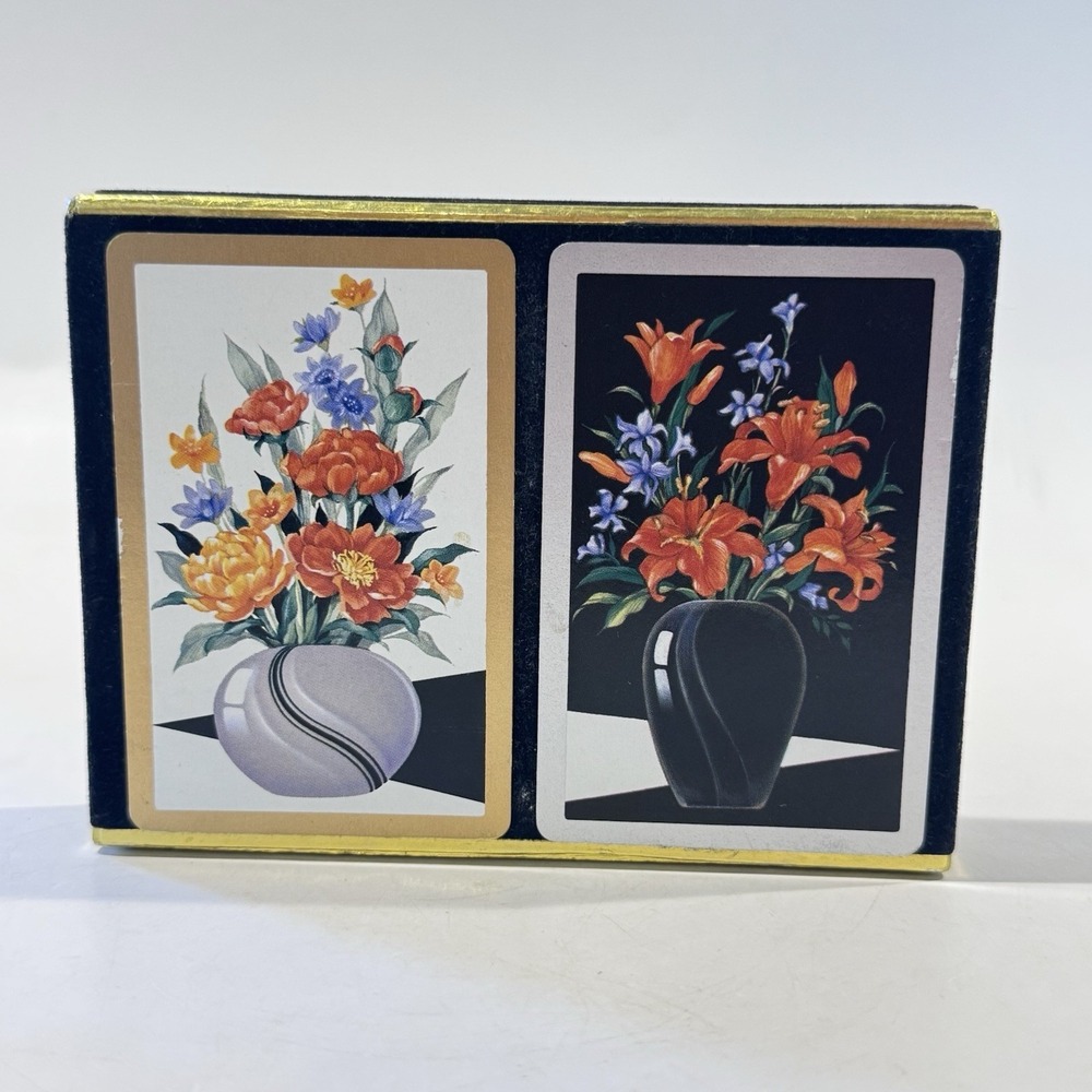 Vintage Congress Playing Cards In Black Velvet Box Floral Design Complete